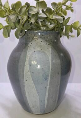 Gray/Blue Speckled Ceramic Vase Glossy Glaze Decorative 7 in